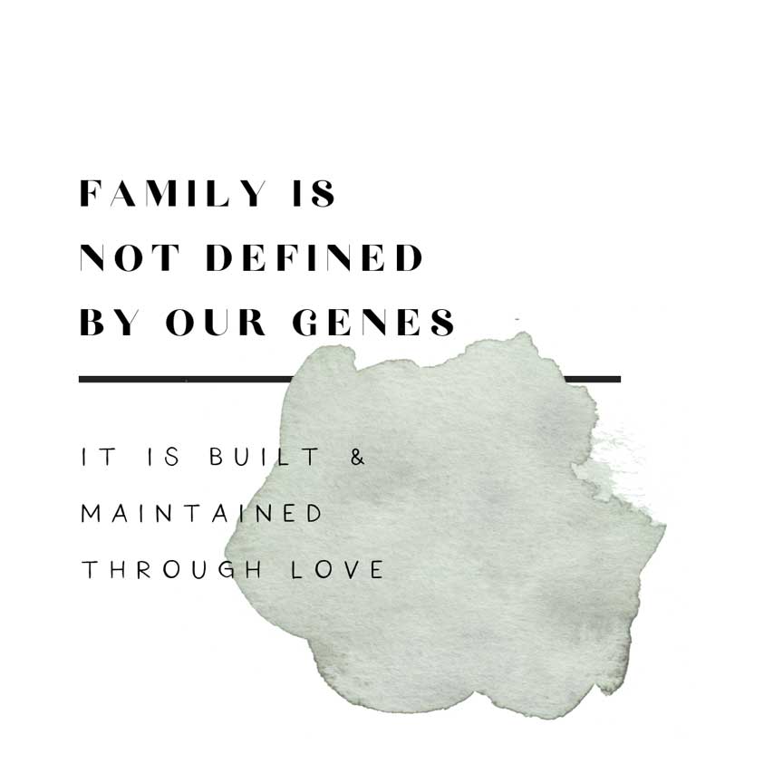 Quote image "Family is not defined by our genes, it is built and maintained through love".