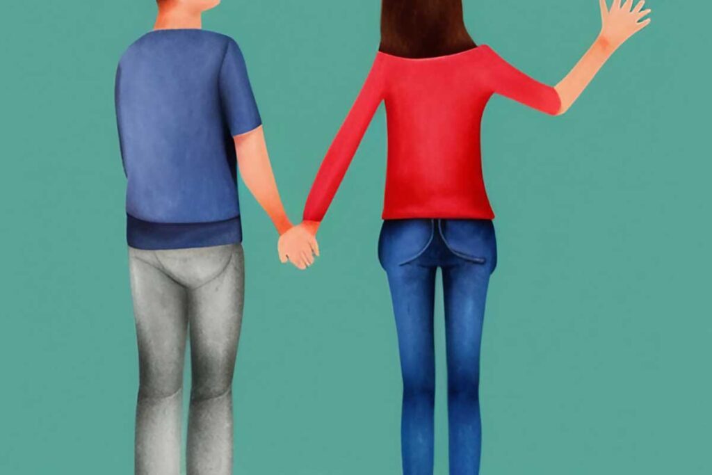 drawing of couple holding hands