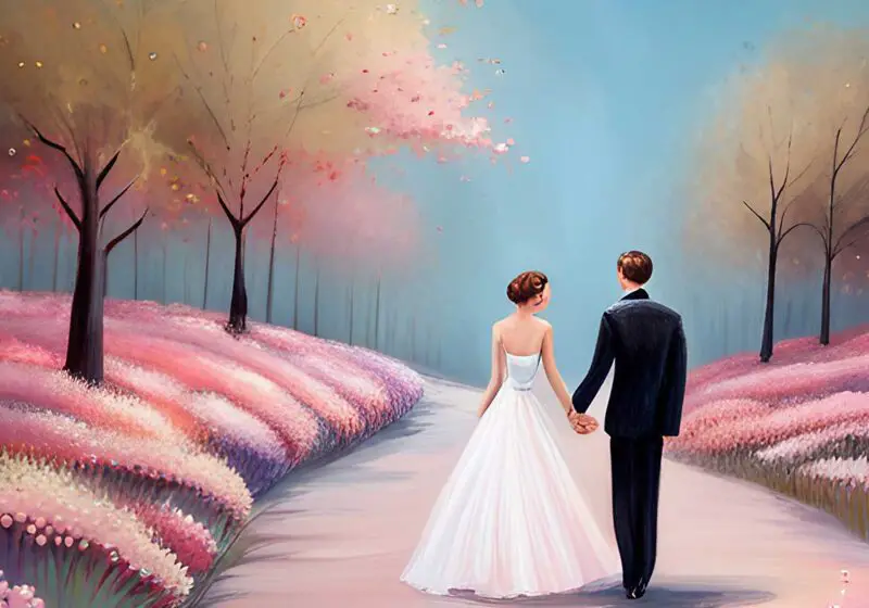 dream-like art of couple at a wedding