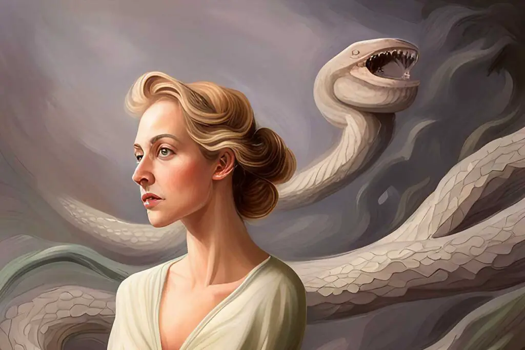 dream-like art of woman in front of a snake