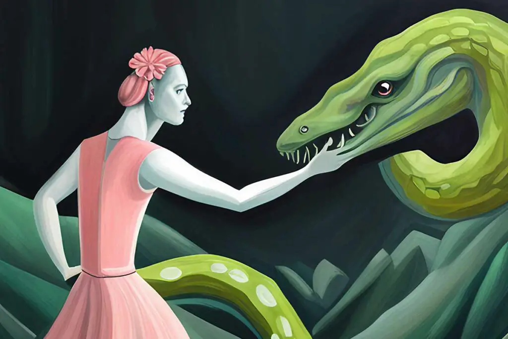 dream-like art of woman confronting a snake